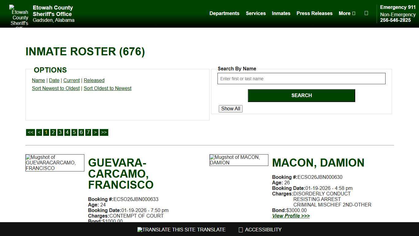 Inmate Roster - Current Inmates Booking Date Descending - Etowah County Sheriff's Office